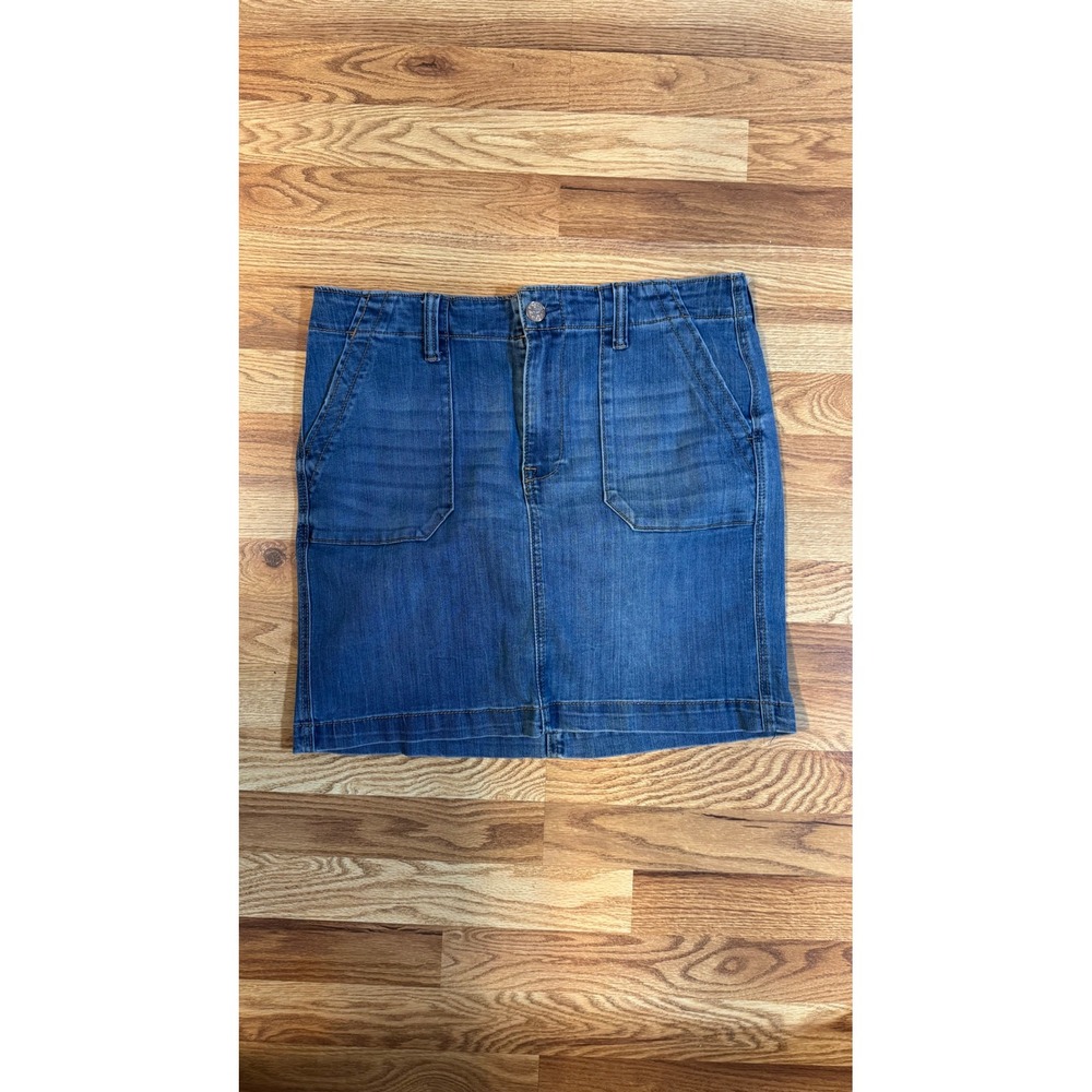 Seven7 Womens Denim Mini Skirt Medium Wash Utility Patch Pocket Size 10